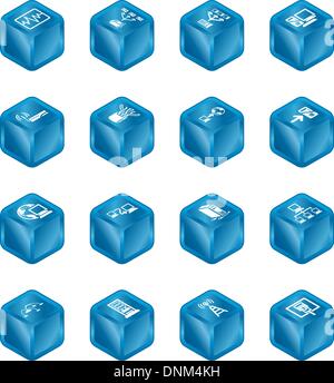 A series of cube icons relating to computer networks. Stock Vector