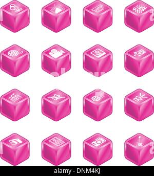 A series set of cube icons relating to various types of media. Stock Vector