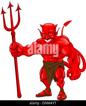 A devil cartoon character illustration standing with pitchfork Stock Vector