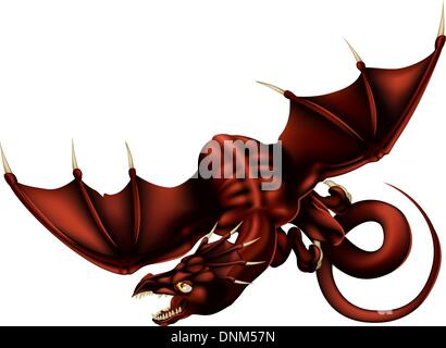 Vector Illustration of a red dragon flying through the air Stock Vector