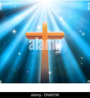 Christian religion cross crucifix bathed in light rays Stock Vector