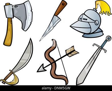 Cartoon Illustration of Blades and Weapons Historical Objects Clip Art Set Stock Vector