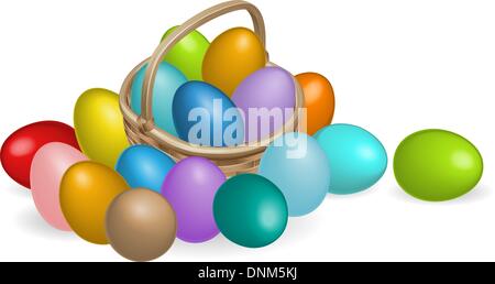 A Basket full of colourful painted Easter eggs Stock Vector