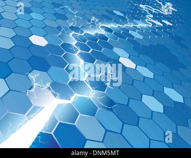 Background concept with hexagon pattern and lightning or electricity ...