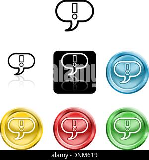 Several versions of an icon symbol of a stylised exclamtion mark in a speach bubble Stock Vector