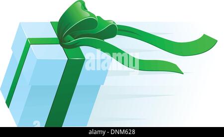 A very fast gift zooming along. Concept for shipping, fast delivery or gift wrapping. Stock Vector