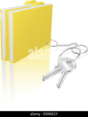 Illustration of file folder attached to keys as a keyring. Concept for secure file storage, access etc. Stock Vector