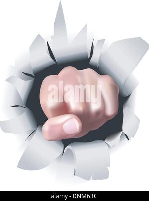 An illustration of a fist breaking through a wall, conceptual piece Stock Vector