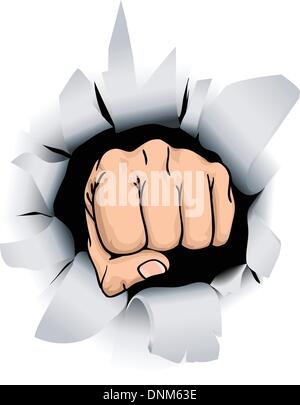 An illustration of a fist breaking through a wall, conceptual piece Stock Vector