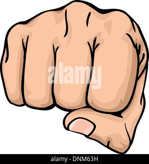 an illustration of a front view of a right human hand punching towards you the viewer Stock Vector