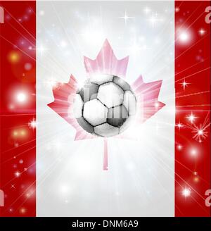 Flag of Canada soccer background with pyrotechnic or light burst and soccer football ball in the centre Stock Vector