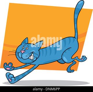 cartoon illustration of running blue tabby cat Stock Vector