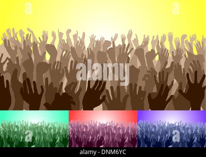 A crowd with their hands up. Vector file includes several different colour versions Stock Vector