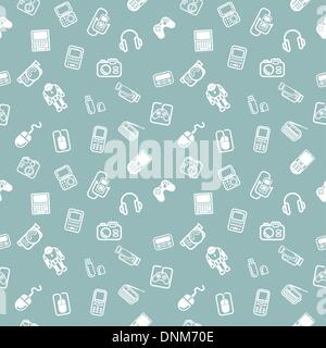 A repeating seamless gadgets and technology background tile texture with lots of different tech and gadget icons Stock Vector