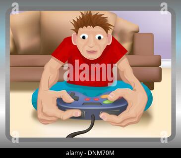 A boy playing on a games console. Stock Vector
