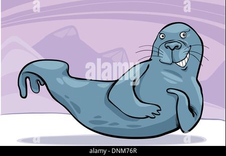 cartoon illustration of funny grey seal on ice Stock Vector