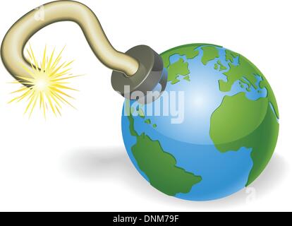 Time bomb in shape of  world globe. Countdown due to environmental or other crisis e.g. judgement day or end of the world. Stock Vector