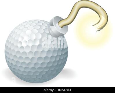 Retro cartoon golf ball cherry bomb with lit fuse burning down. Concept for countdown to big golfing event or crisis. Stock Vector