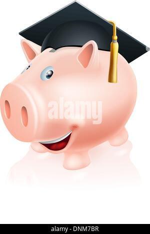 Illustration of a happy academic education savings piggy bank with mortar board convocation  cap on. Concept for saving money fo Stock Vector