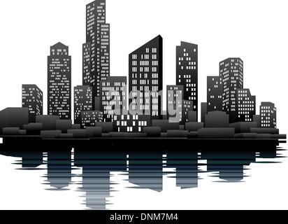 A vector illustration of a night time city skyline Stock Vector