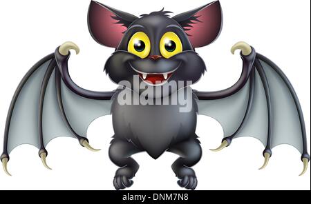 An illustration of a cute happy cartoon Halloween bat character Stock Vector
