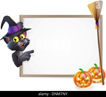 Illustration of a Halloween black witch's cat sign background