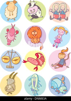 cartoon illustration of cute zodiac signs Stock Vector