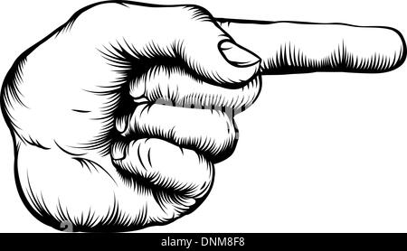 Illustration of a hand indicating or showing direction by pointing a finger in a retro woodblock style Stock Vector