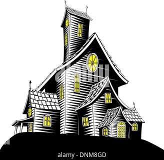 Halloween illustration of a haunted ghost house Stock Vector