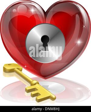 Heart lock and key concept illustration, could be symbol for finding love or repressing feelings or being guarded Stock Vector