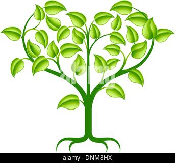 A green abstract tree illustration with branches growing into a heart shape. Stock Vector