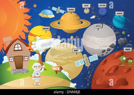 A vector illustration of astronaut and planet system Stock Vector