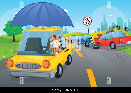 A vector illustration of cars in an accident for car insurance concept Stock Vector
