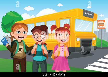 A vector illustration of kids group of cute kids back to school Stock Vector
