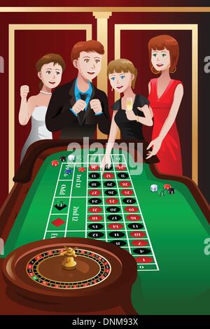 A vector illustration of group of people playing roulette in a casino Stock Vector