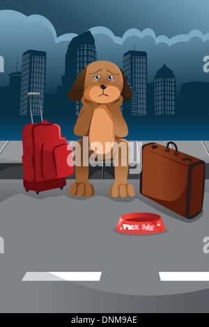 A vector illustration of sad dog waiting for someone to adopt him Stock Vector