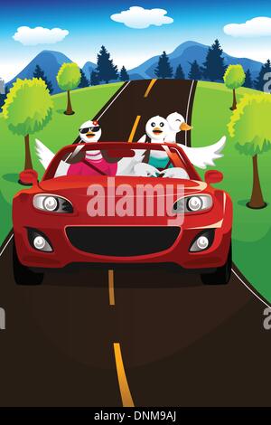 A vector illustration of group of swans going on a road trip Stock Vector
