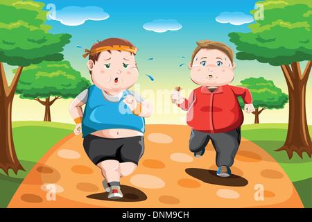 A vector illustration of overweight kids running in the park Stock Vector