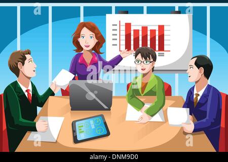 A vector illustration of business people having a discussion in a meeting Stock Vector