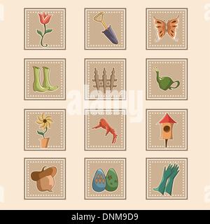 A vector illustration of spring gardening icon sets Stock Vector