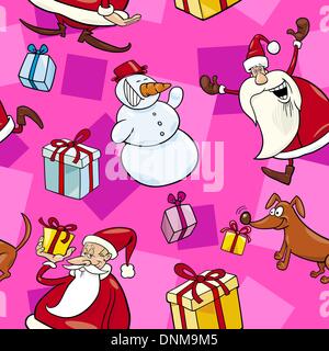 Seamless Pattern Cartoon Illustration of Santa Clauses and other Christmas Themes for Wrapper or Paper Pack and Design Stock Vector