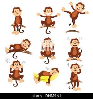 A  vector illustration of monkey with different expression Stock Vector