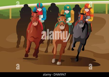 A vector illustration of horse racing in a track Stock Vector