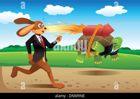 A vector illustration of tortoise and hare racing Stock Vector