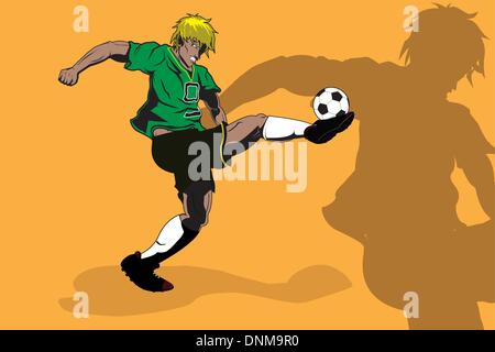 A vector illustration of a soccer player kicking a ball Stock Vector
