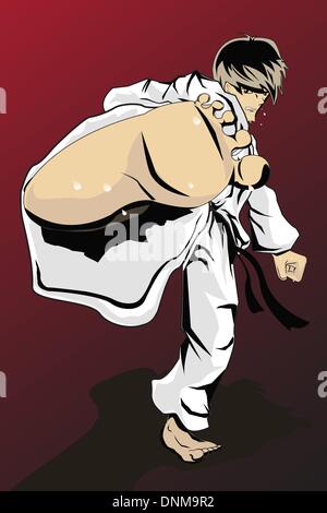 A vector illustration of a male practicing karate Stock Vector