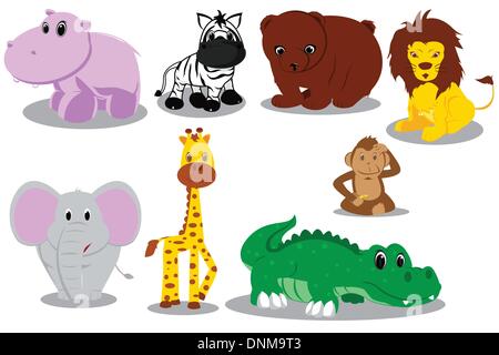 A vector illustration of different wild animals cartoons Stock Vector