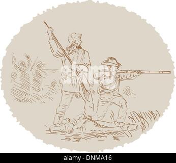Illustration of an American Civil War confederate soldier fighting drawn and sketched. Stock Vector