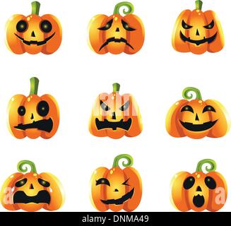 A vector illustration of different pumpkin expressions Stock Vector