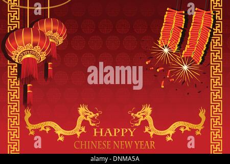 A vector illustration of Chinese New Year (the year of Dragon) greeting card Stock Vector